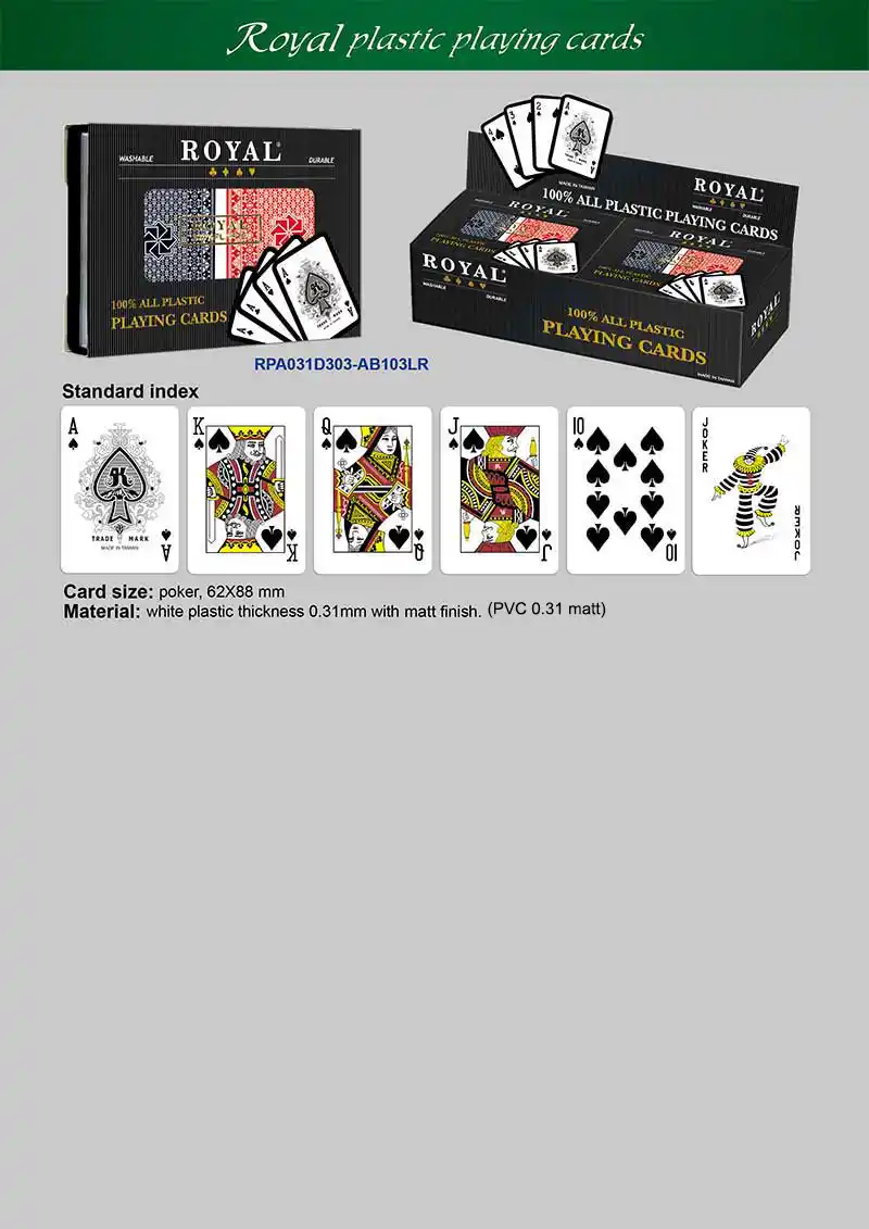 【NUOVO】Carte da gioco in plastica ROYAL - Indice standard / Set doppi